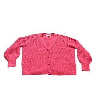 Sezane Emile Cardigan Pink Alpaca Wool Blend Chunky Rib Knit Sweater Small